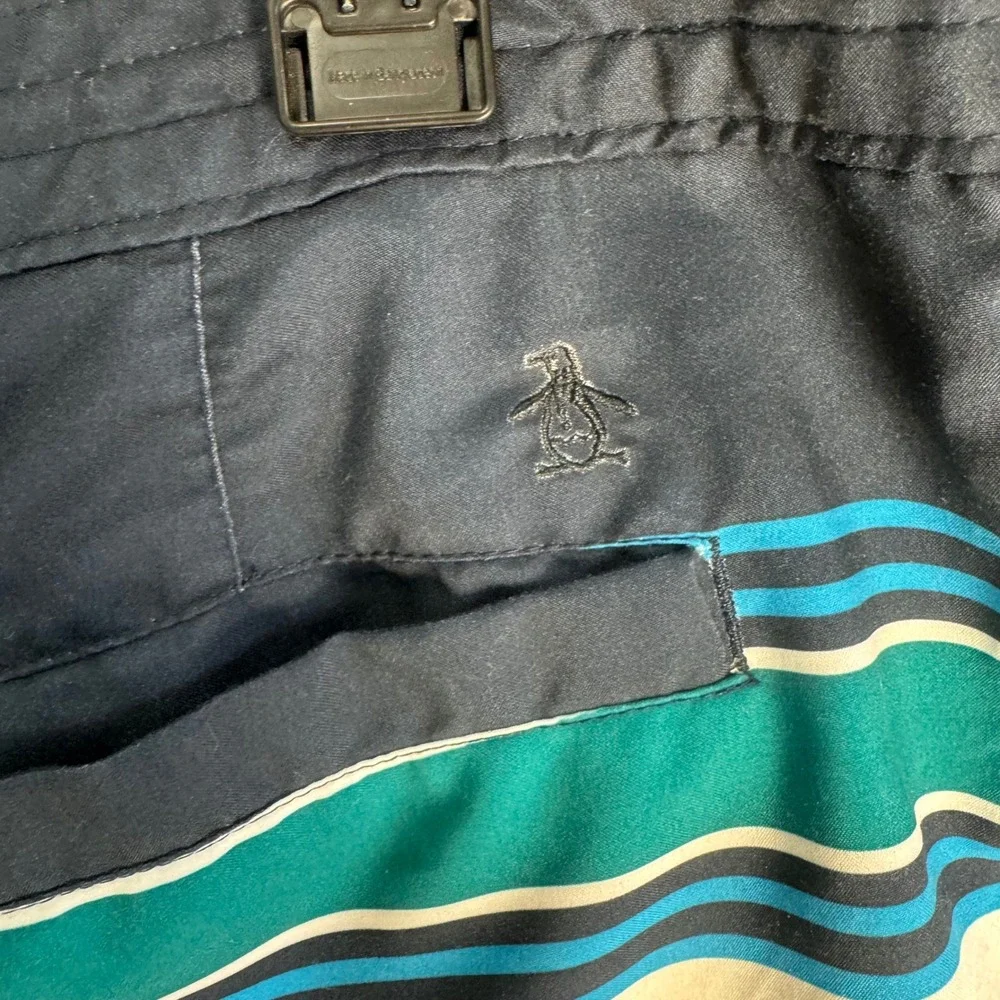 Original‎ Penguin Swim Trunks Mens 38 Navy Blue Striped Board Shorts OP4242